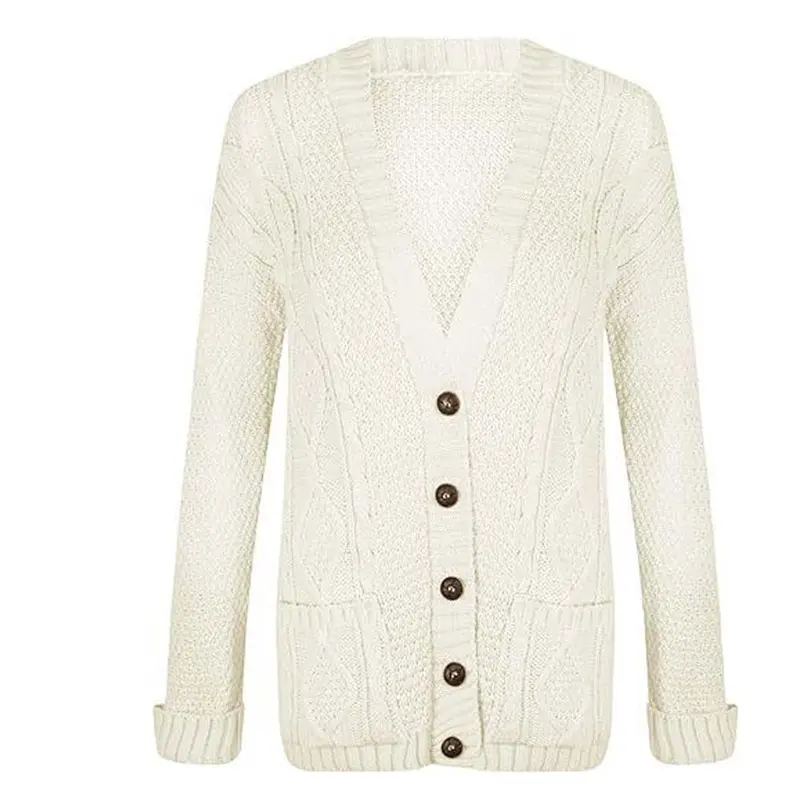 Women Ladies Long Sleeve Button Top Chunky Aran Cable Knitted Grandad Cardigan 8-22 Fit Knitwear Winter Casual 8