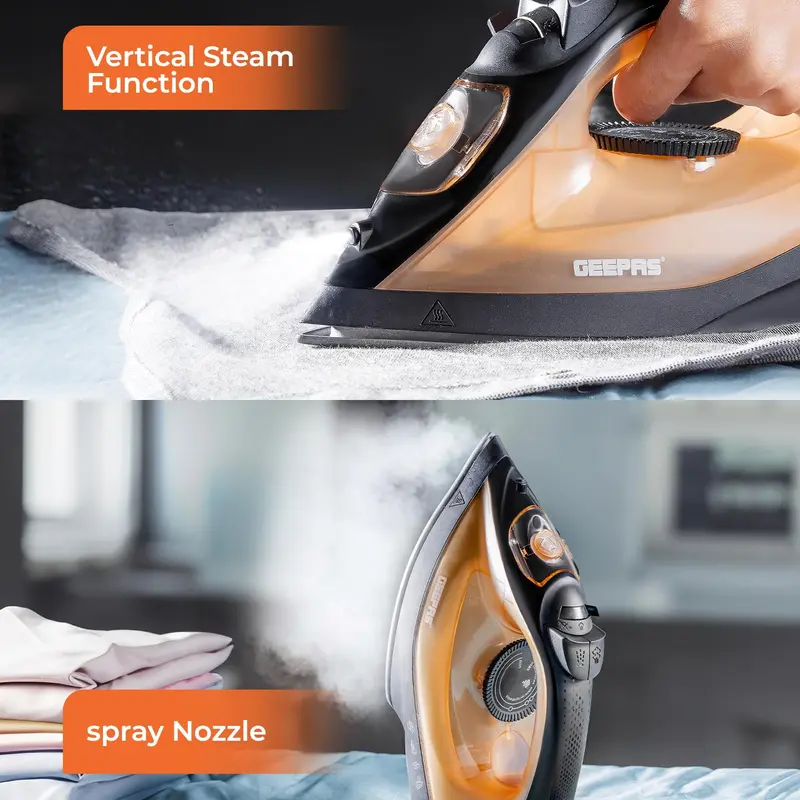 Steam Iron 1800W Non-Stick Soleplate Dry/Steam Iron Adjustable Temperature Gold 3