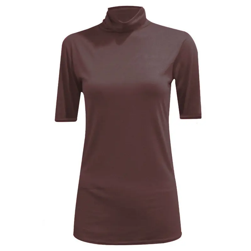 EFTINAN Ladies Womens Short Sleeve Polo Neck Top Plain Stretch Turtle Neck Shirt UK 8-26 turtleneck white tops 3