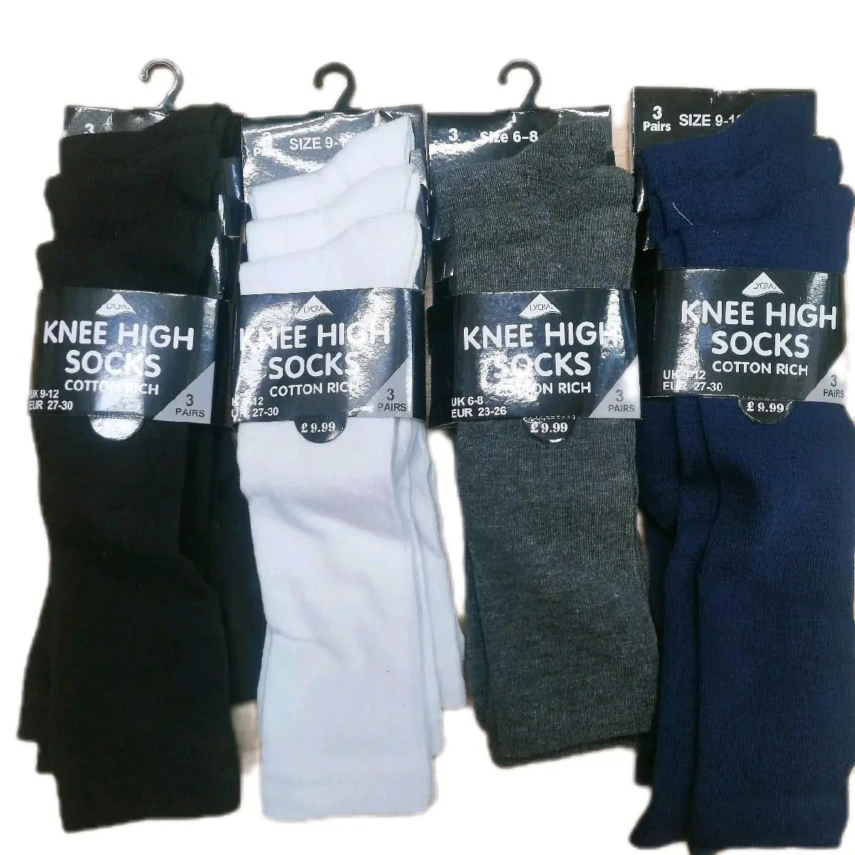 back to school knee high socks  3  pairs in each pack 4 colours