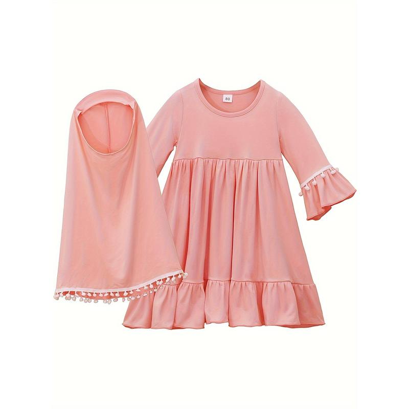 Un traje de primavera y otoño para jóvenes musulmanes de un solo color + un pañuelo para la cabeza 6