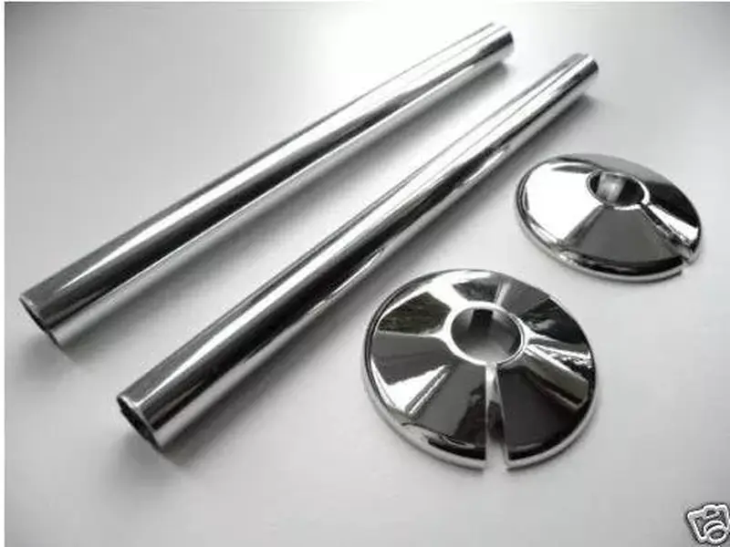 2 X NEW CHROME RADSNAPS RADIATOR PIPE COVERS + COLLARS 15mm