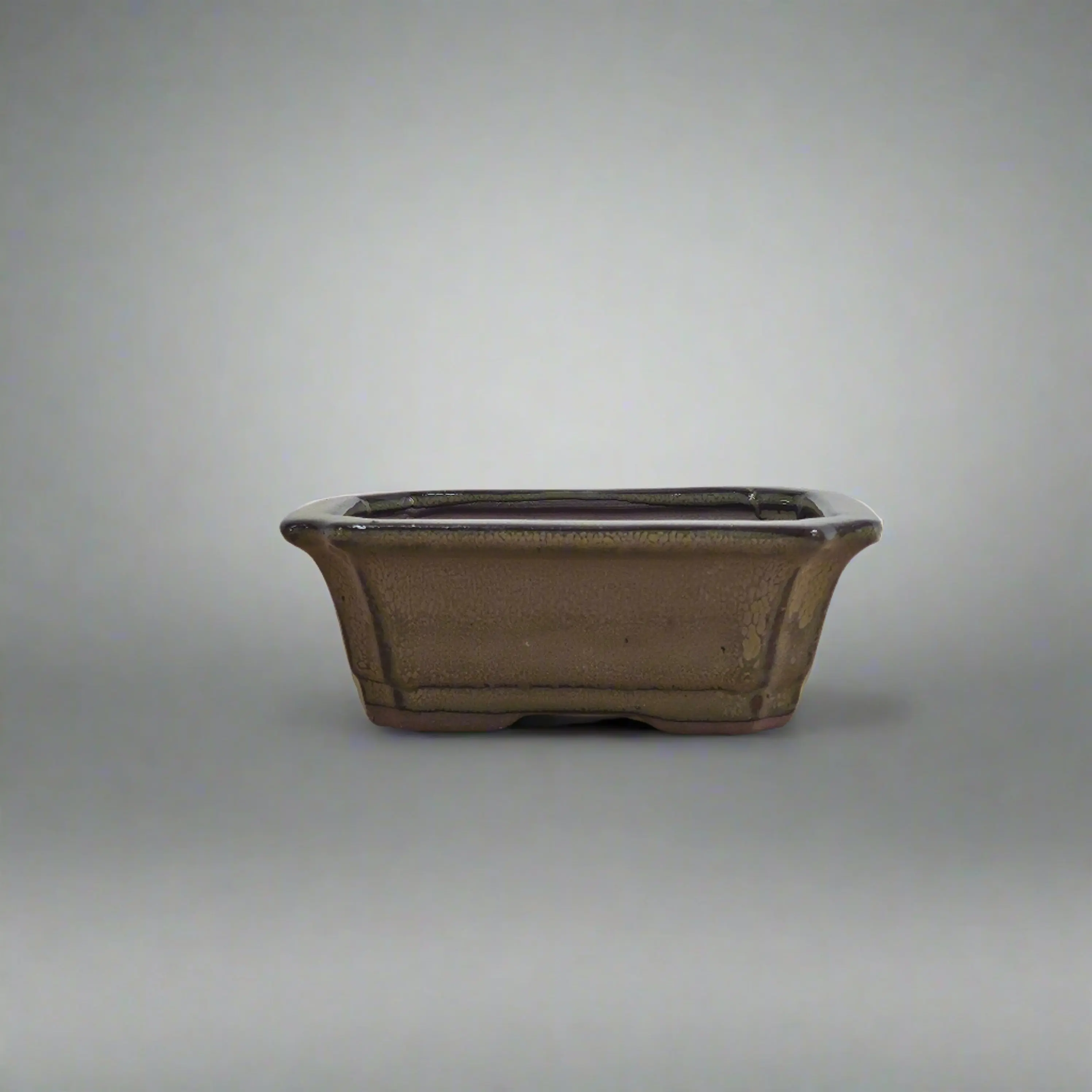 12cm Glazed Bonsai Pot | Rectangle | 12cm x 10cm x 4cm | Green