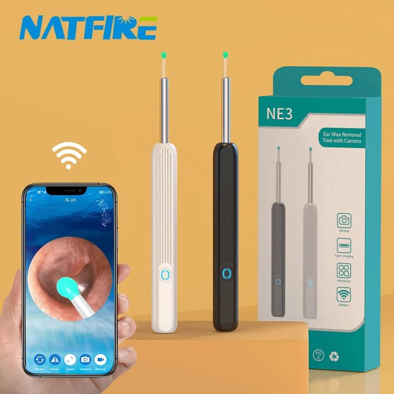 NATFIRE Ear Cleaner High Precision Ear Wax Removal Tool with Camera LED Light Wireless Otoscope Smart Ear Cleaning Kit Lightweight 0