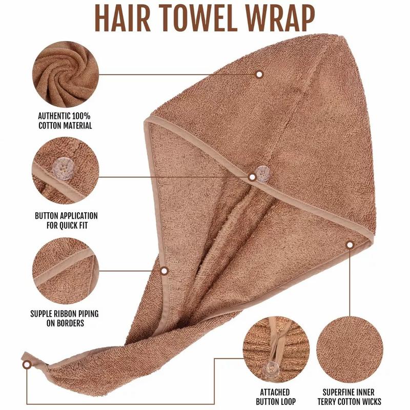 Hair Drying Turban Towel 100% Cotton Twist Wrap Quick Dry Head Bath Cap Hat Band Gift Pack 2