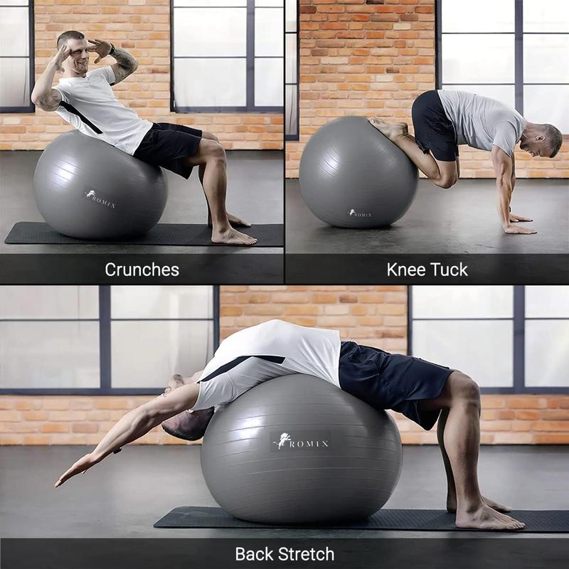 ROMIX Exercise Ball, 55cm 65cm 75cm Anti-burst Extra Thick Birthing Pregnancy Ball with Pump, Fitness Swiss Gym Yoga Ball for Labour Stability Pilates Balance Ball Workout Physical Therapy SILVER 6