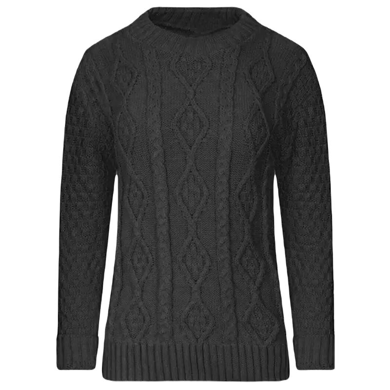 Women’s Jumpers Cable Knit Long Sleeve Jumper Chunky Knitted Winter Sweater Ladies Crew Neck Pullover Jersey Top Size UK 8-26 Knitwear Casual Comfortable Womenswear Fit Essential long  sleeve Jeans Medium Simple Slim Basic Crewneck 4