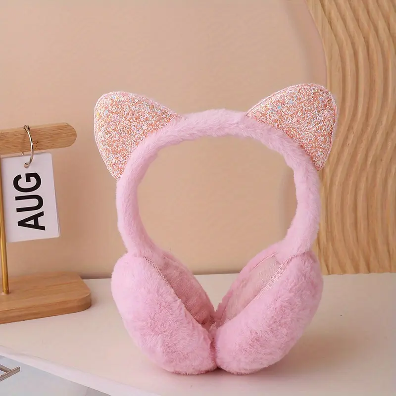 Cozy Sequin Cat Ear Plush Earmuffs - Adjustable, Soft & Warm Winter Ear Covers for Women - Perfect Christmas Gift 4
