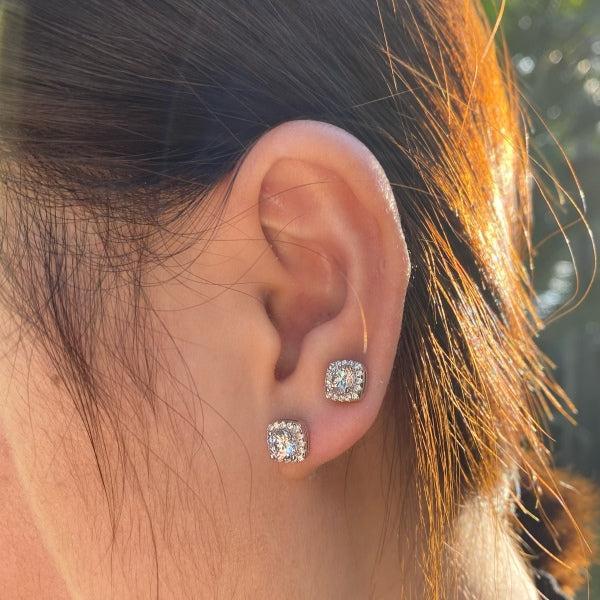 0.5 ct Round 5A CZ - Mini Sqaure Studs (Gold/Silver) 1