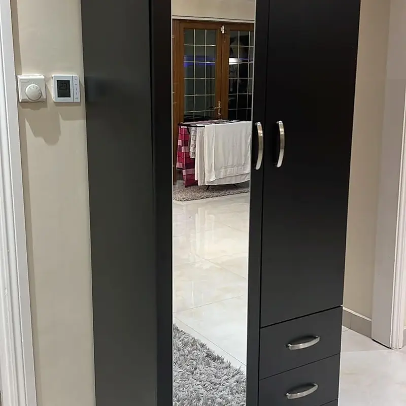 PALAKLOT 2 Door 3 Drawer Full-length Mirror Wardrobe | Modular Cabinet for Space Saving | Ideal Storage Organizer (Black) 1