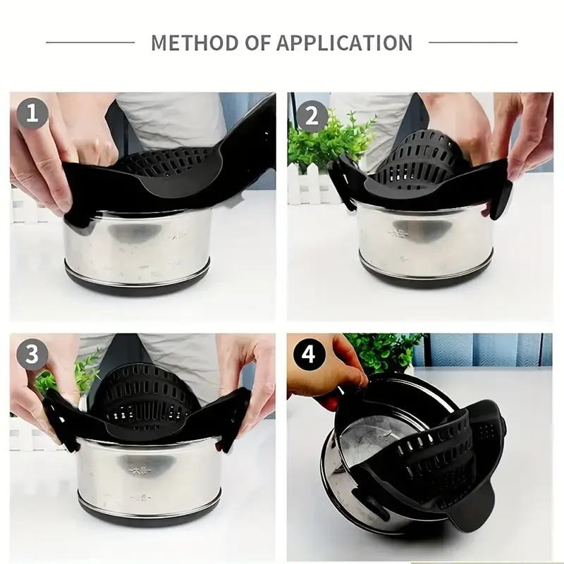 MJA Silicone Reusable Pot Strainer - Collapsible, Adjustable, and Space-Saving Kitchen Gadget for Effortless Food Pasta and vegetables Draining, Uncharged and Easy to Clean! Traditional Utensils Drainer Noodle Stainless Colander Washable 1