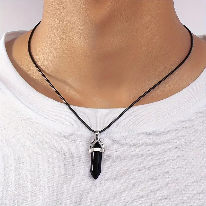 E&I    Black Crystal Hexagonal Pendant Necklace with Stylish Design - Ideal for Casual Wear and Couples' Vacations 2