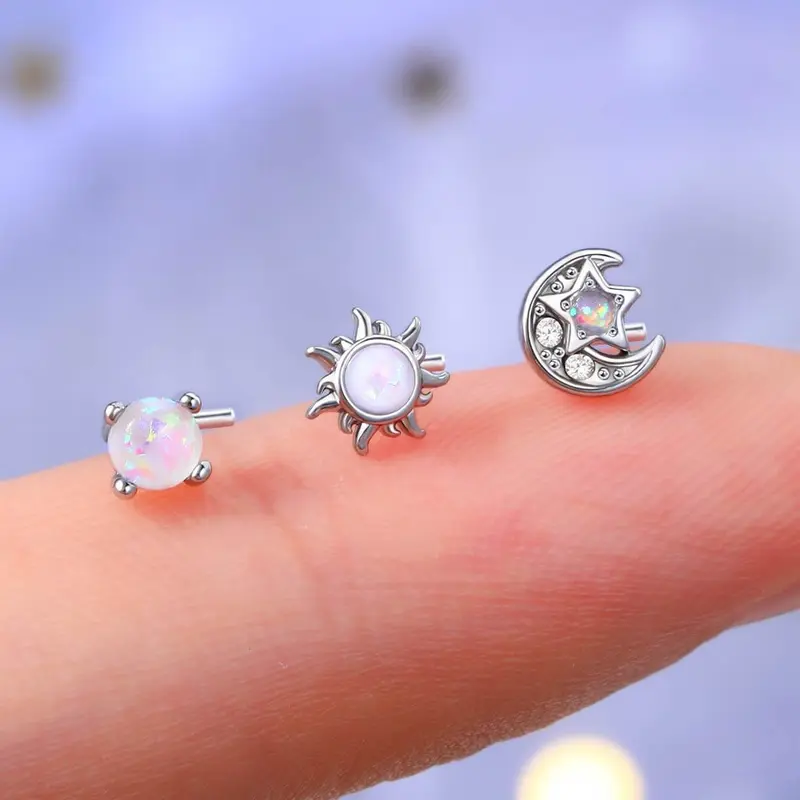 20G 3PCS L-shaped Opal Nose Studs Pack for Women 3
