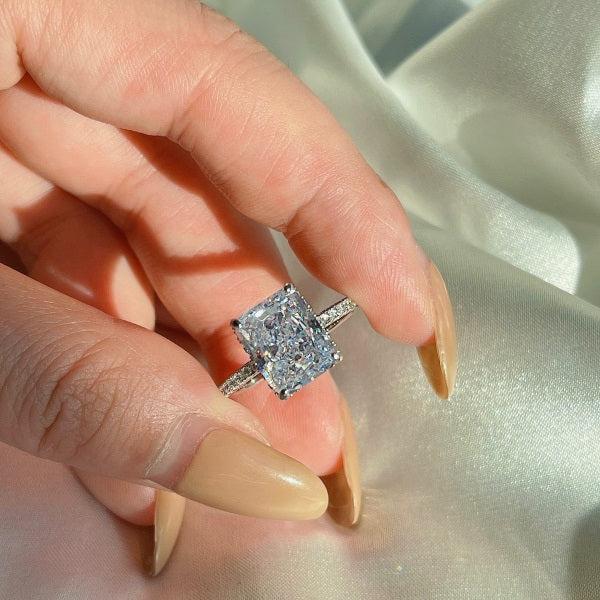 4.0 ct Rectangle Radiant Diamond Stimulant 8A CZ - Crushed Ice Engagement Ring (Gold/Silver) 2