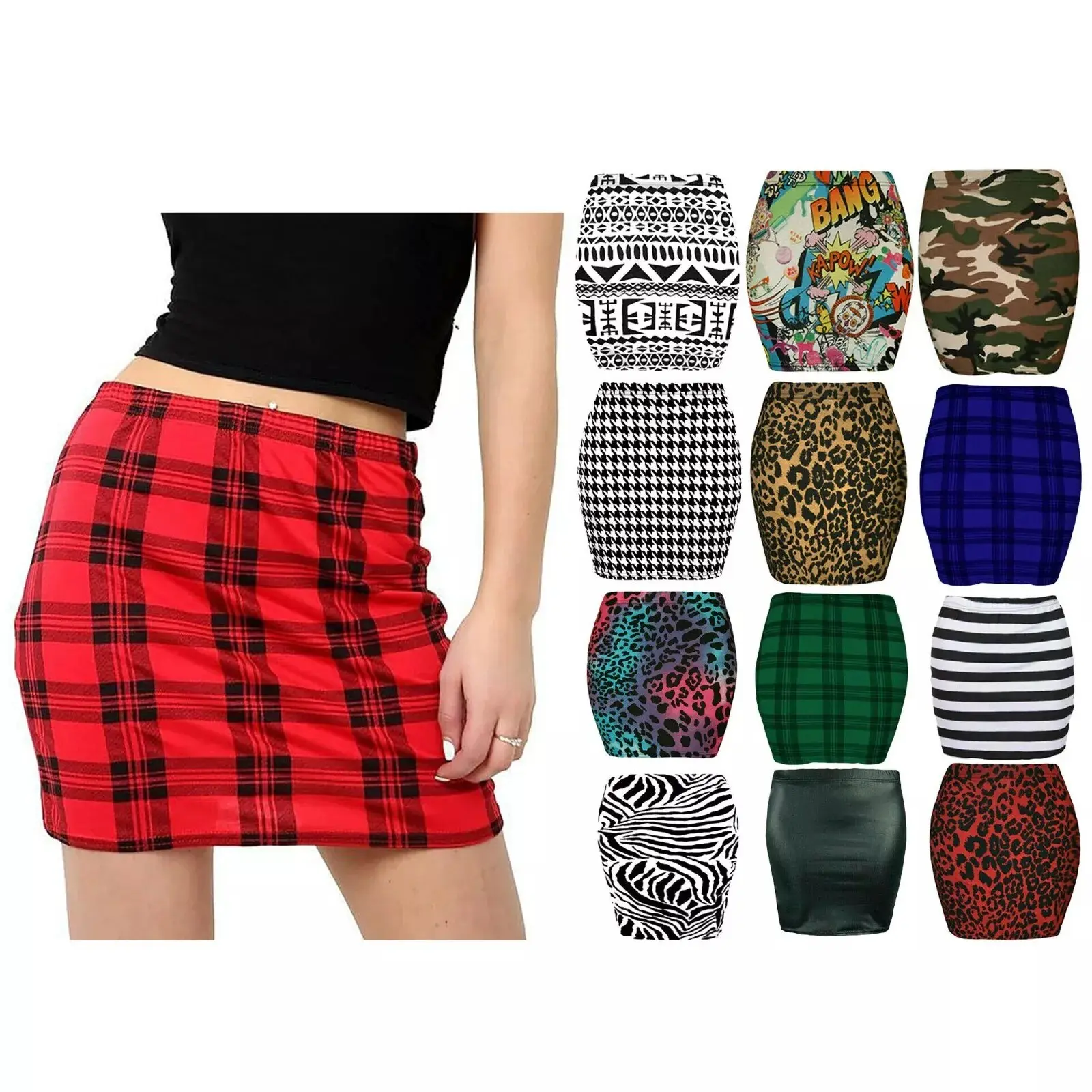 Women's Printed Mini Skirt | Stretchy Elasticated Short Skirt | Casual & Party Wear UK 8-26 Comfort Fabric