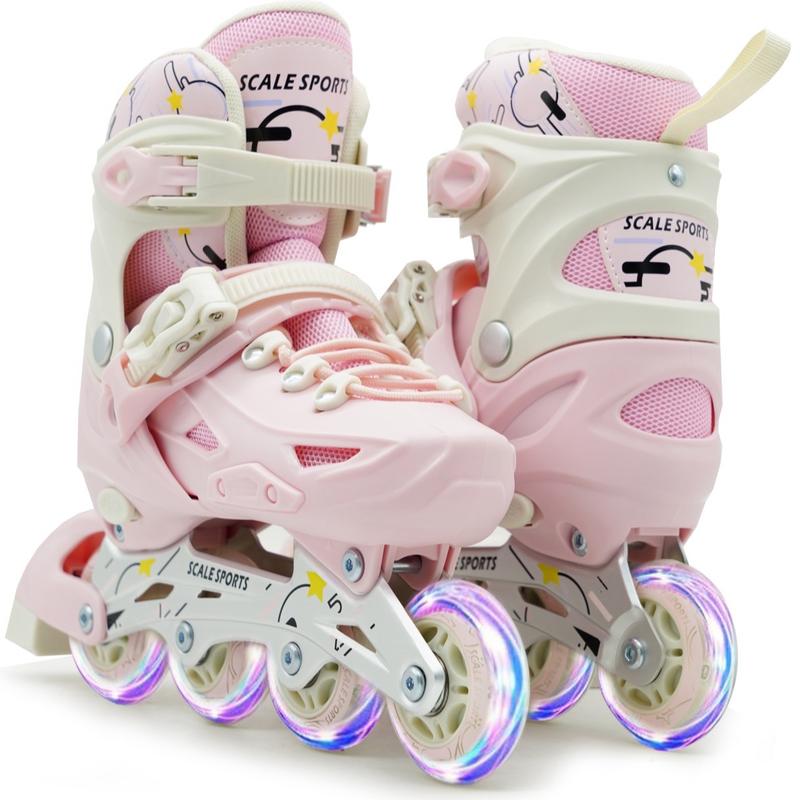 Scale Sports - Adjustuble Roller Skates with light up wheels for children and adults - Kids Inline Roller boots with storage bag for toddler, Roller blades for girls, boys, professional and beginner. 4