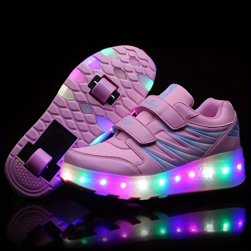 Girl's Fashion LED Light Roller Shoes, Comfy Detachable Wheel Skate Sneakers For Outdoor 4