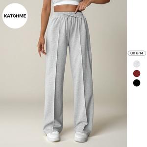 KatchMe Women's Leisure Solid Color Drawstring Waist Stretch Lightweight Wide Leg Trousers, Slouchy High Waist Loose Sweatpants, Baggy Womenswear