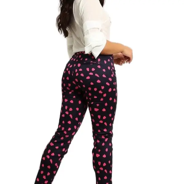 Ideal Women's Navy Pink Smart Casual Trousers - Bottom - Womenswear Cotton Print Comfortable Fit Polyester Leg Style Warmer Pants 3