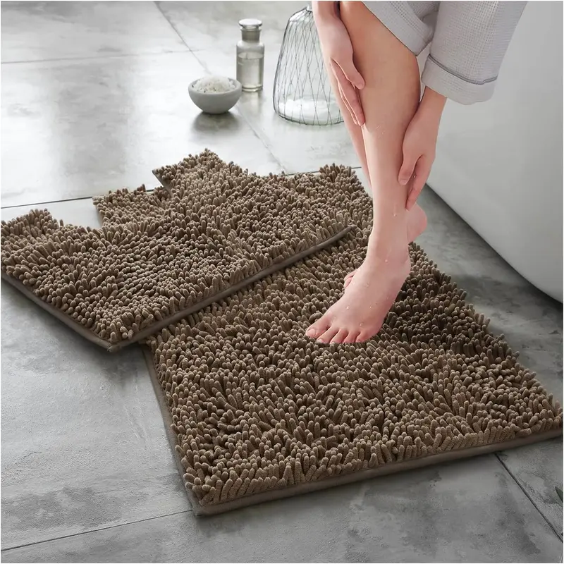 Loop 2 Piece Bath Mat Set, Non Slip Super Absorbent Microfibre Chenille Bathroom Mat Set,  Rug Mat, Regular and Extra large 4
