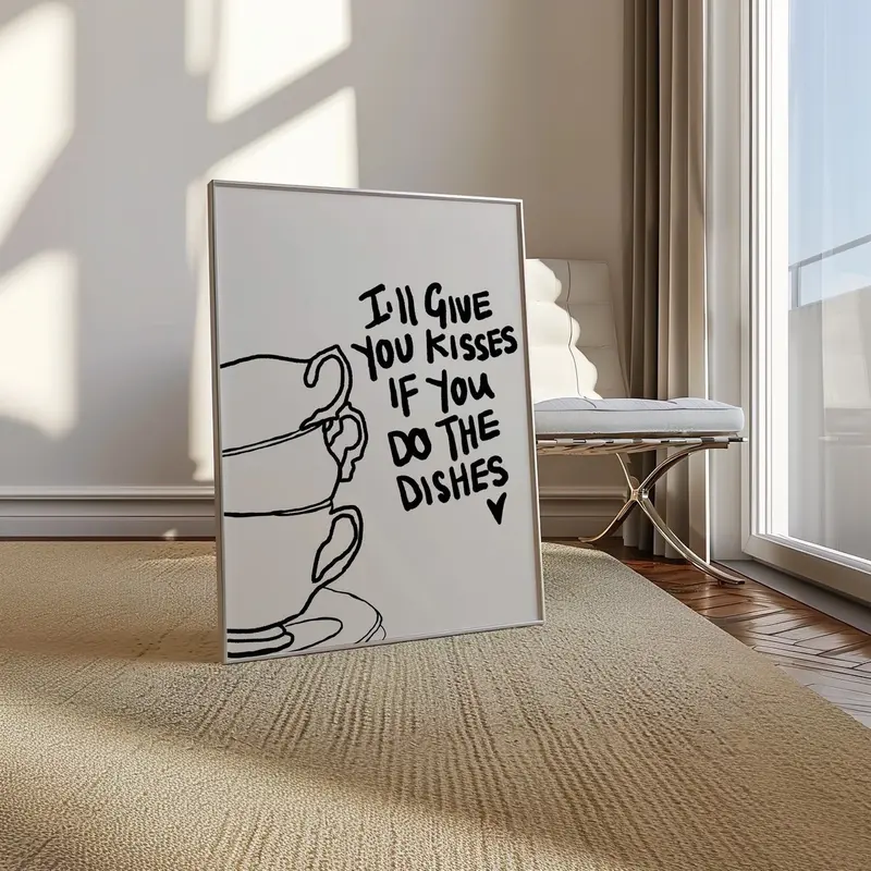 I’ll give you kisses if you do the dishes - kitchen art - kitchen decor - kitchen poster - kitchen print  - kisses - dishes - home art - home decor 3