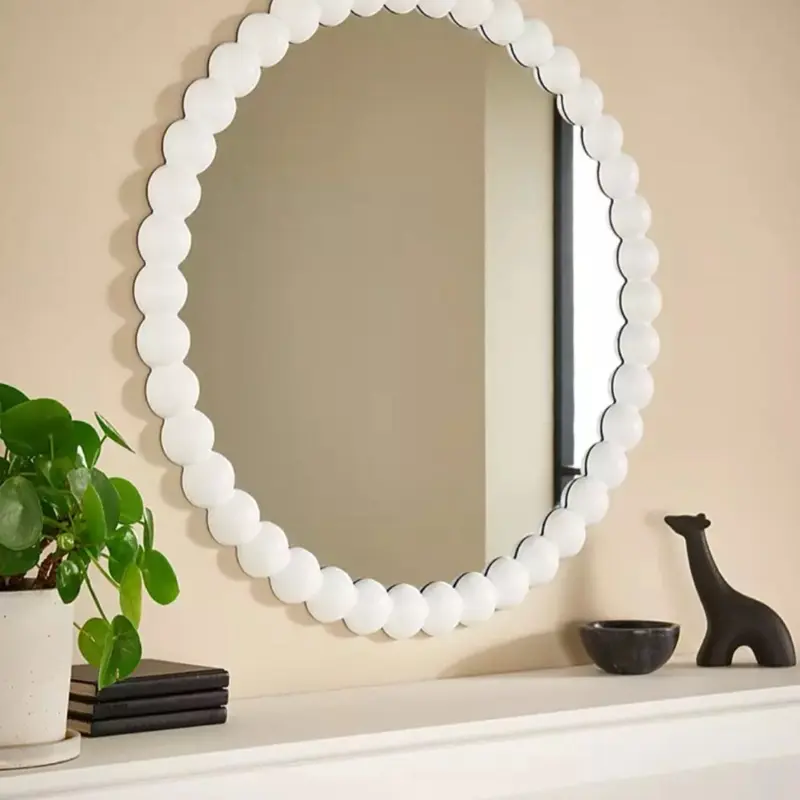 White Round Bobbin Edge Wall Mirror Home Decor 65 cm Hallway Bathroom Wall Mount