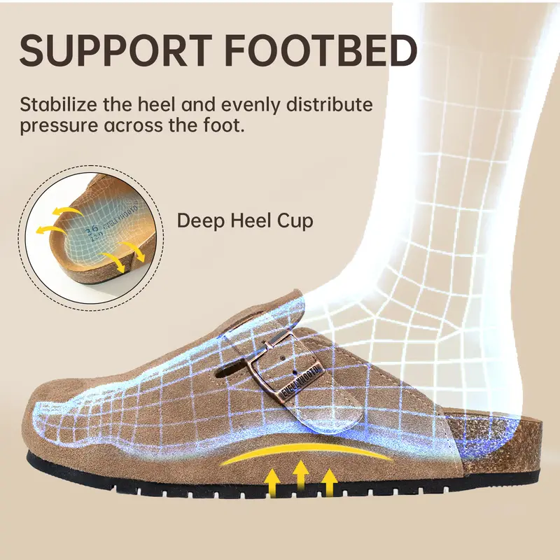 EVELLYHOOTD Women Suede Round Toe Cork Footbed Clogs with Comfort Width Adjustable Fashion Slipper [One size up for wide weet] ] 3