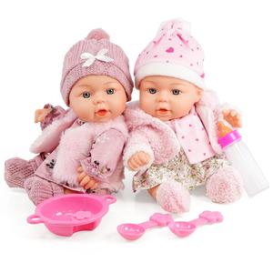 BiBi Doll 10" Twin Dolls Girls "Ella & Emma" In Pink Outfits With Realistic Baby Doll Feeding Set & Magic Baby Doll Bottle - Realistic Baby Dolls For Girls & Boys With Lifelike Baby Doll Accessories