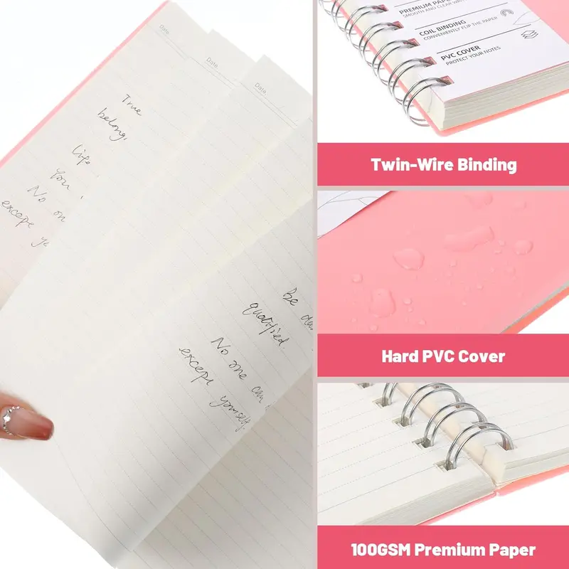 Thxes 2 Pack Notebook A5 Lined, 400 Pages A5 Notepad Spiral Notebook, 100GSM Thick Paper for Women Men Office School, 24 Labels, 14.5 X 21 cm 0