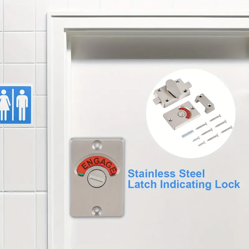 Door Lock Indicator, Toilet Bathroom Lock Vacant/ Engaged Latch, Indicating Occupied, DeadBolt Privacy Partition Door Lock Latch for Bathroom WC Public Restroom Toilet 6