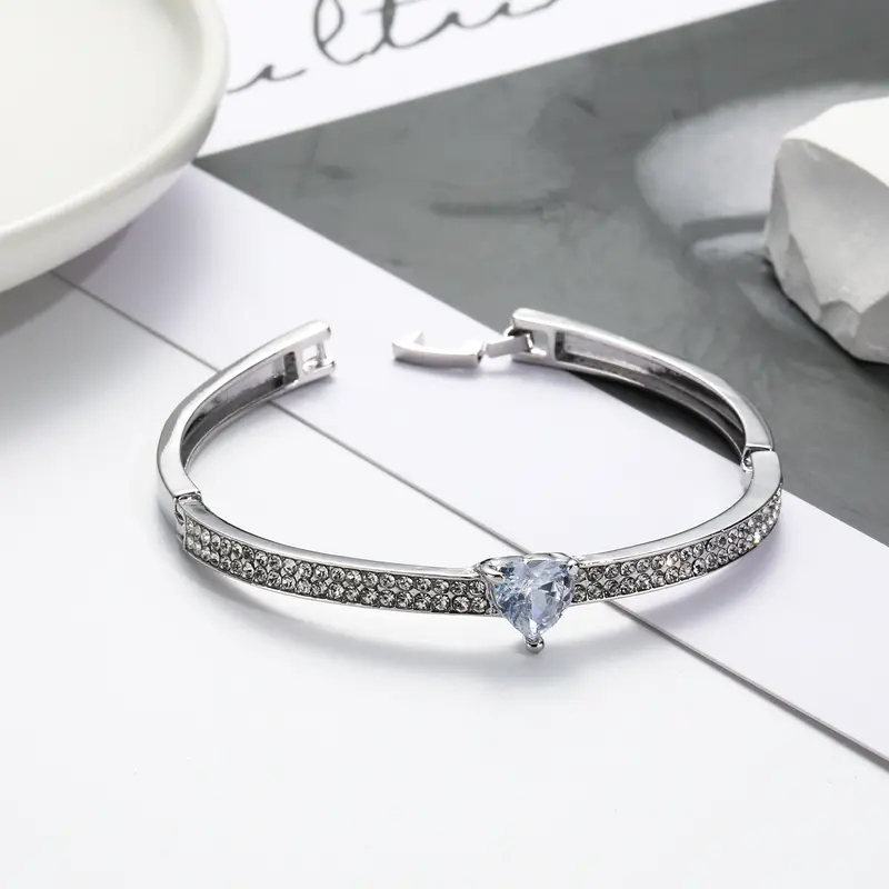 Silver Tone Heart Crystal Bangle and Earrings Set - UK SELLER 4