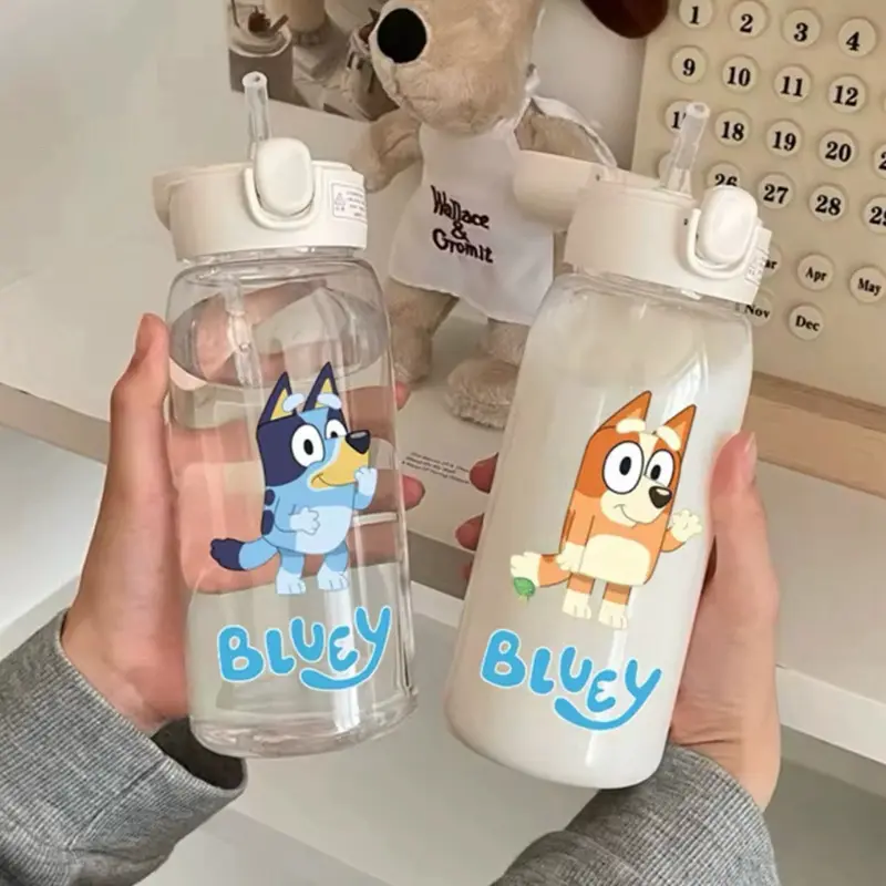 Bluey Large Capacity Bluey Straw Water Bottle for Childrens Outdoor Sports - Plastic Portable Drink Cup - Tumblers, Drinkware