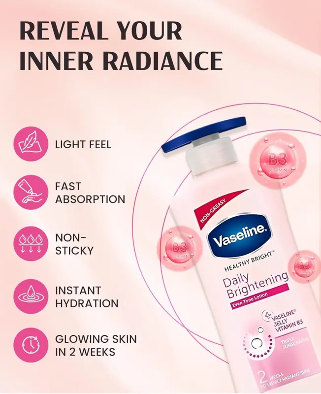 Vaseline Daily Brightening Even Tone Lotion 600ml - Moisturizer with Vitamin B3 3