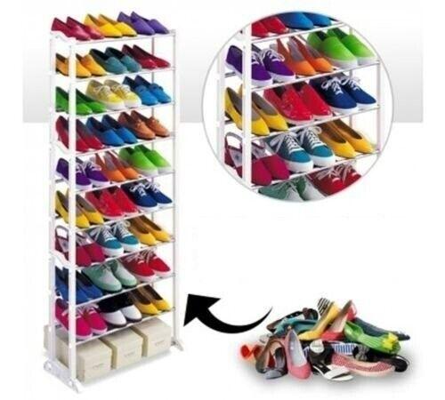 Shoe Rack 10 Tier Lightweight & Portable Storage Solutions Black or White 3