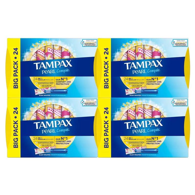 Tampax Pearl Compak Super / Regular Tampons, 4 x 24 Pack Absorbency Absorbency Daily Sensitive Skin Comfort 3