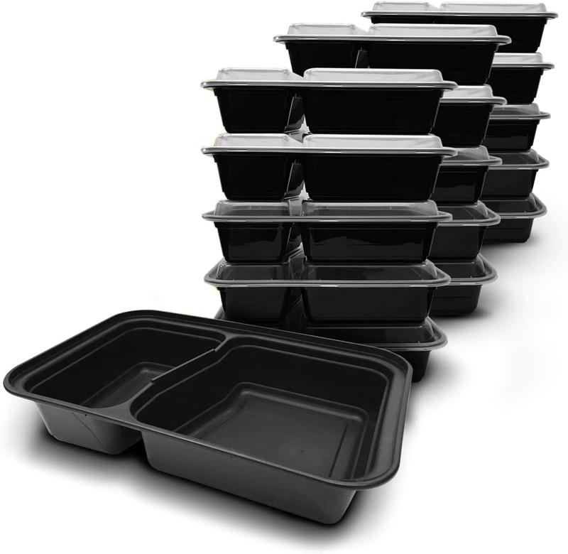 2 Compartment Plastic Meal Prep Containers - Reusable BPA Free Food Containers with Airtight Lids - Microwavable, Freezer and Dishwasher Safe Kitchen Thick Utensils Storage Food Storage 3