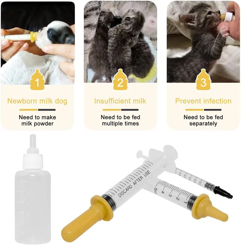 Kitten Bottles, Pet Feeding Syringe Nipple Bottles, Puppy Kitten Whelping Kit, for Puppy Squirrels Rabbit and Other Newborn Pets 1