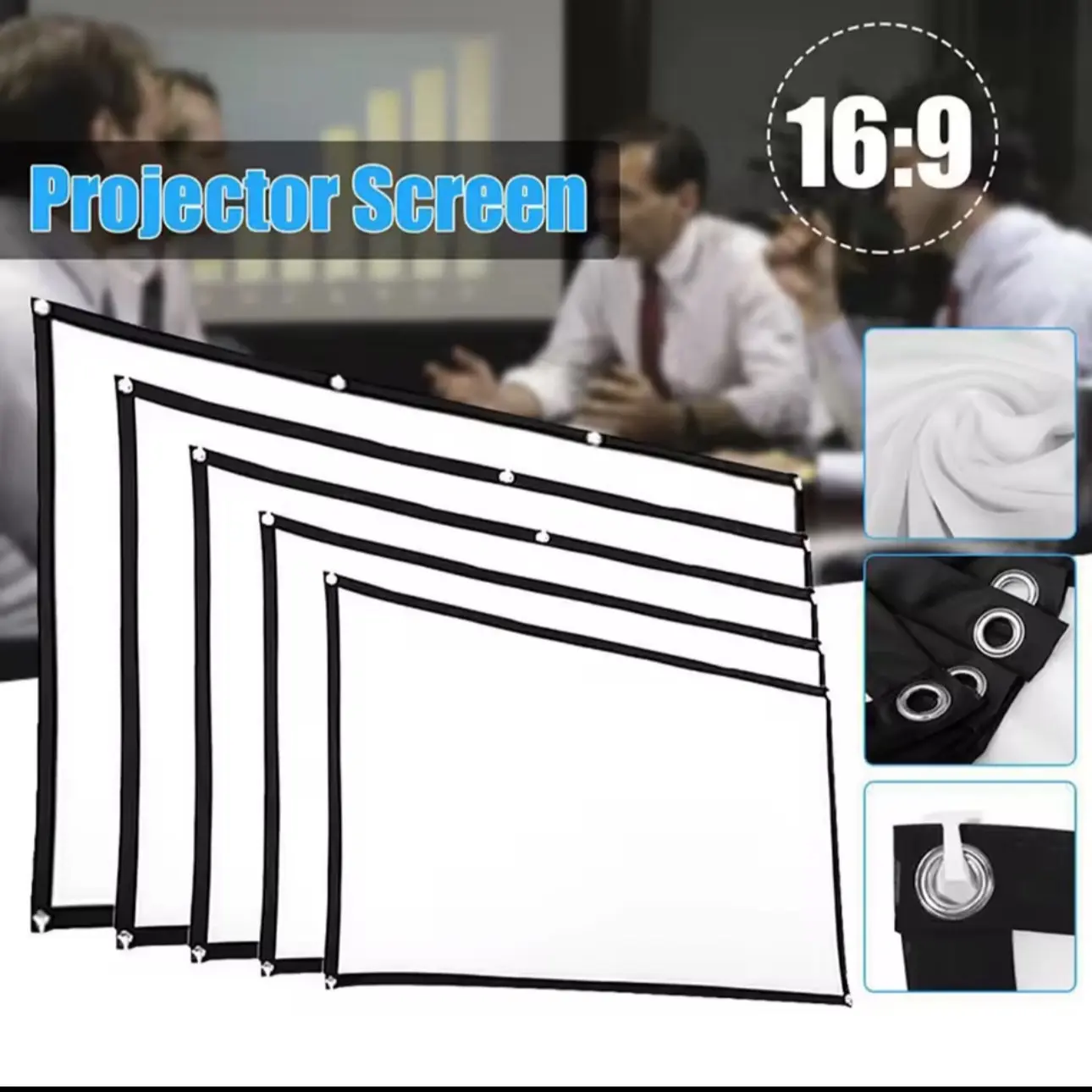 16:9 Simple Projector Curtain 60/72/84/100/120/150 inch Portable HD Display Screen Home Cinema Theater Movie Home Outdoor Office