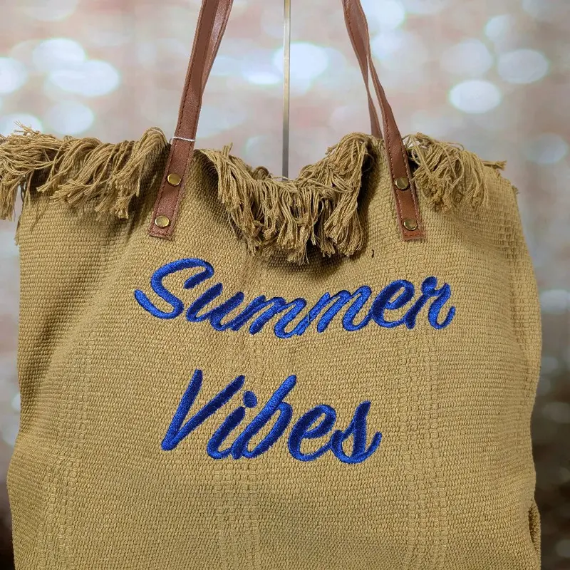 [HOE] Summer Vibes Boho TOTE BAGS BEACH BAG - Faux Leather HANDLES - Beach Laptop College Shopping Bag 1