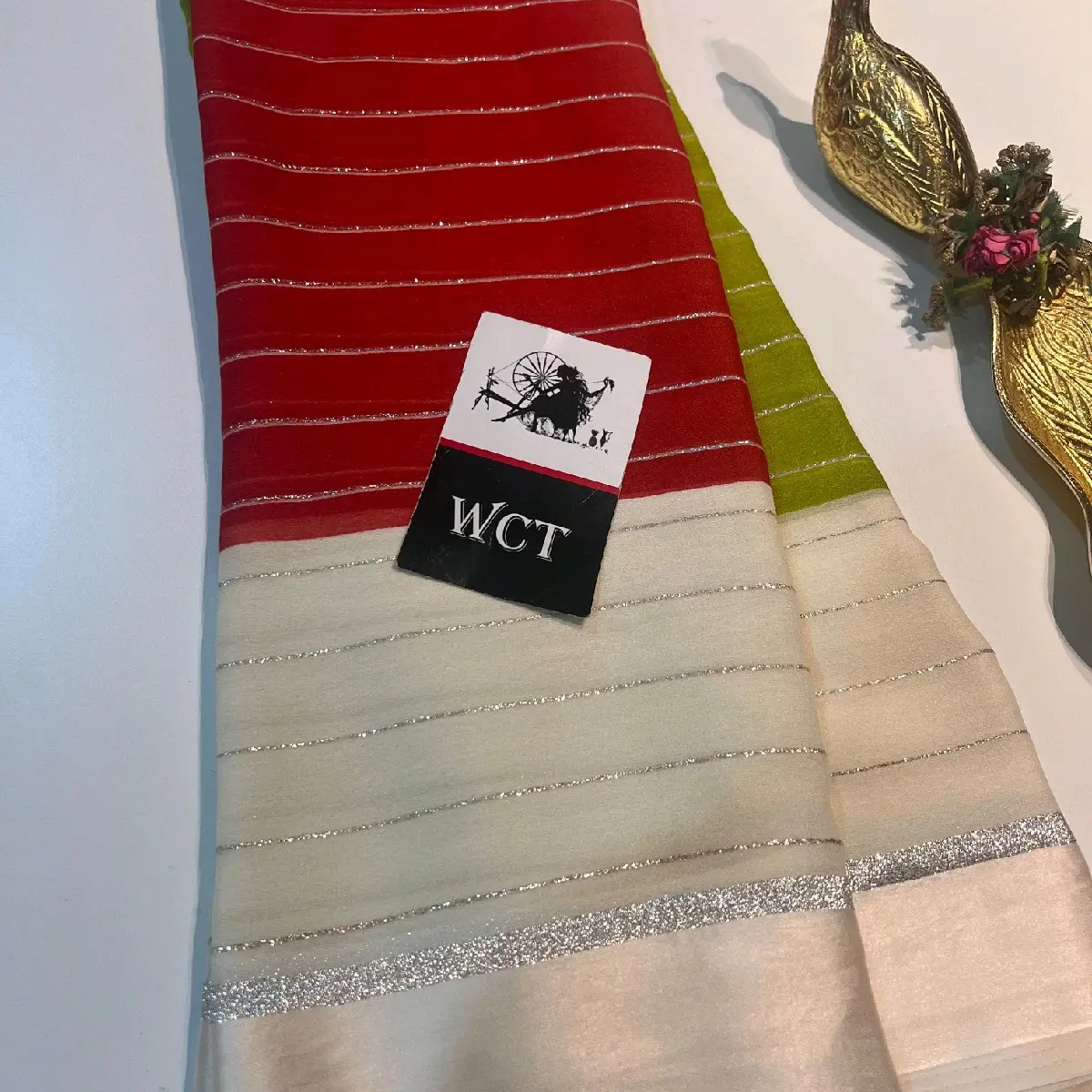 Premium Quality Multi Colour Georgette Sarees with Silver Zari Weaving Lines and Satin Border