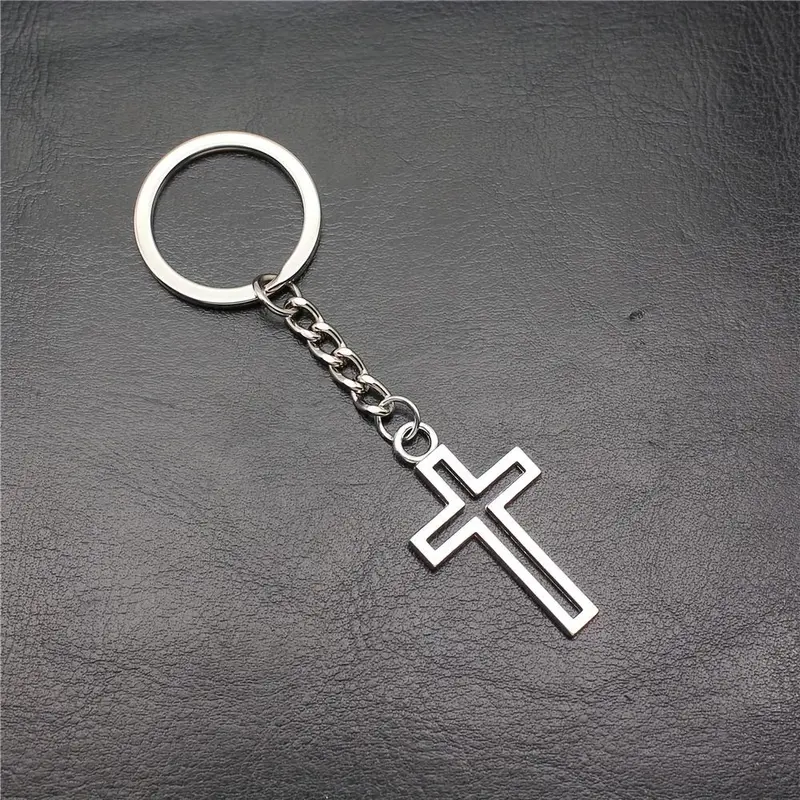 Trendy Cool Silvery Hollow Cross Keychain, For Bags Car Keys Decors 1