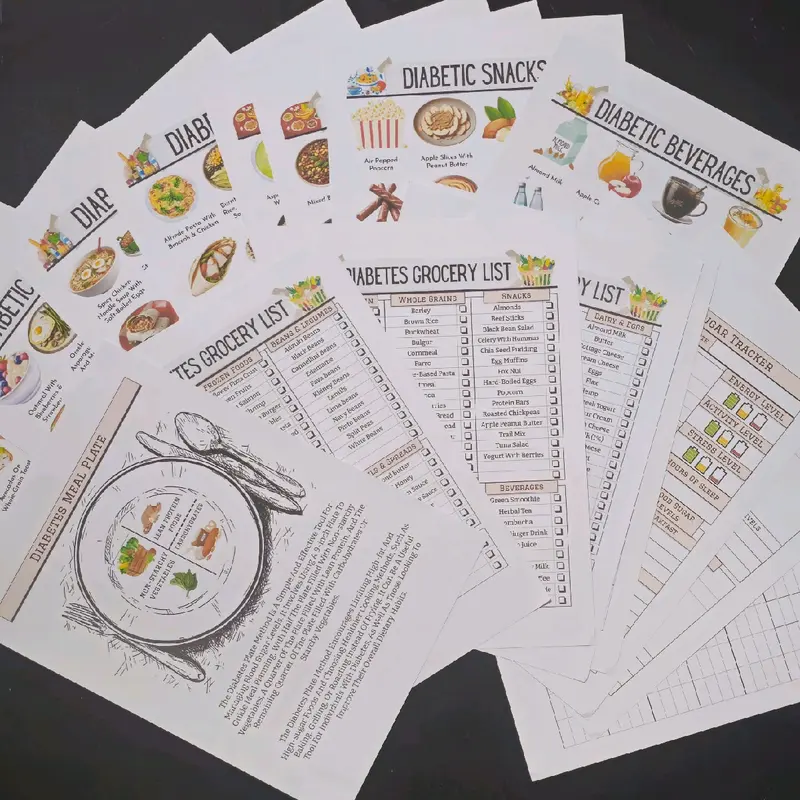 Diabetes Meal Plan, Food Chart, Grocery list, BM Blood Sugar log, Diabetic food list, Meal Planner, Diabetic Diet 1