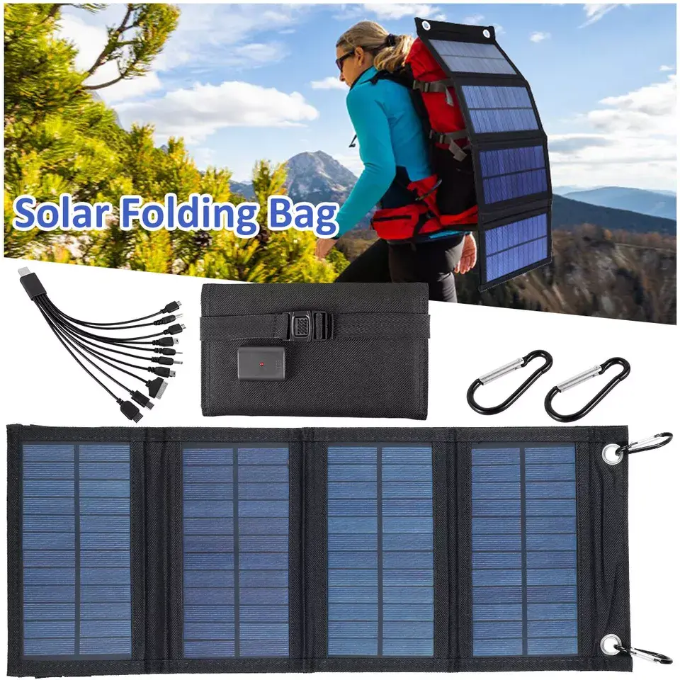 Portable USB Solar Panel Folding Power Bank Outdoor Camping Hiking Phone Charger