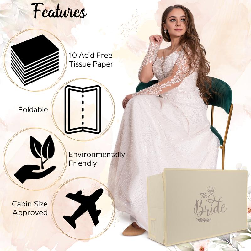 WEDCOVA UK White Personalised Wedding Dress Travel Box Breathable Bridal Dress Medium Size Storage Box Flight Cabin Size Fabric Box… 4