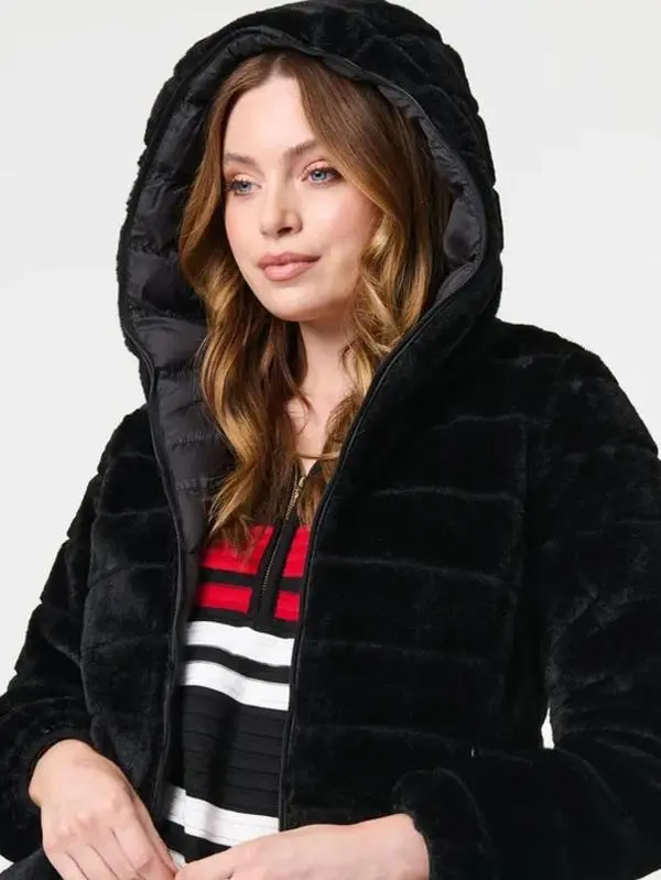 Women Reversible Fur Hooded Puffer Jacket - Coats Womenswear Comfortable Outwear Smooth Long Sleeve Tops Outerwear Style