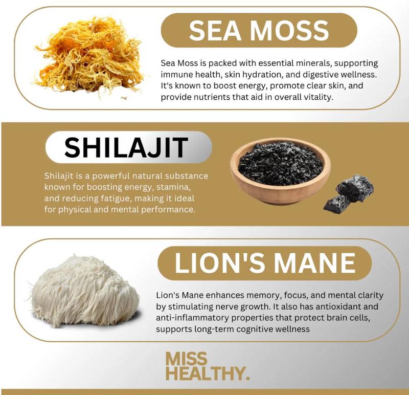Product Introduction of Miss Healthy Lions Mane Shilajit Sea Moss 3 in 1 Wellness Capsules for Overall Wellness - Healthcare, Natural 2