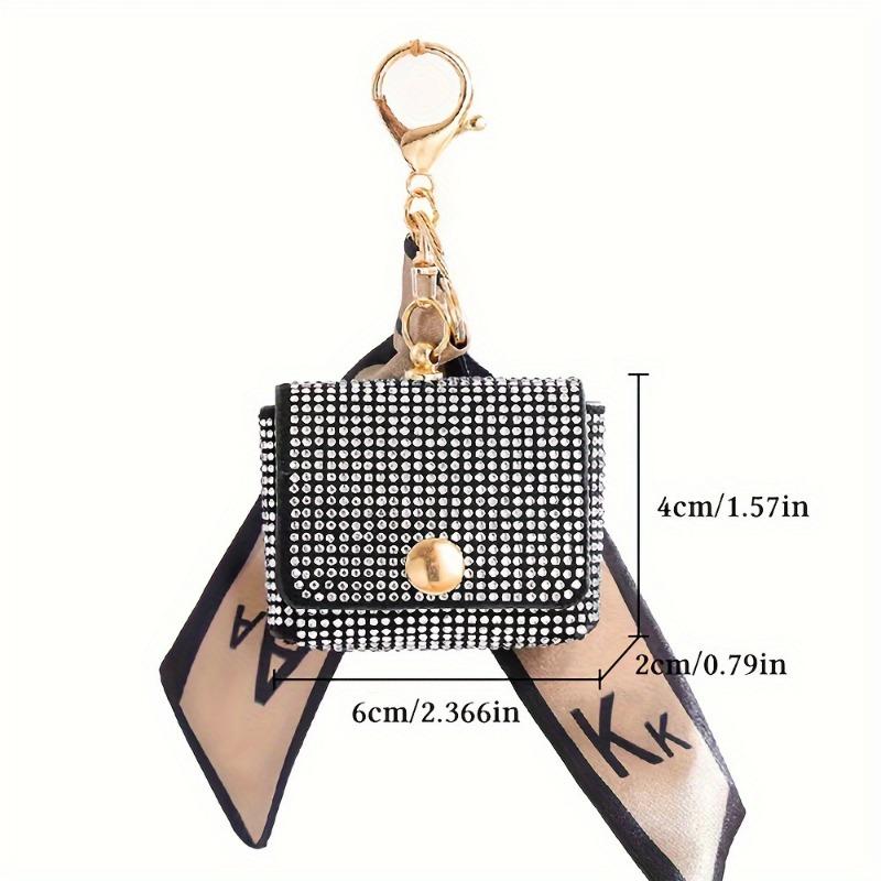 Fashion Mini Coin Purse with Rhinestone Embellishments, PU Material, Keychain Charm with Edge Paint and Scarf Detail 1