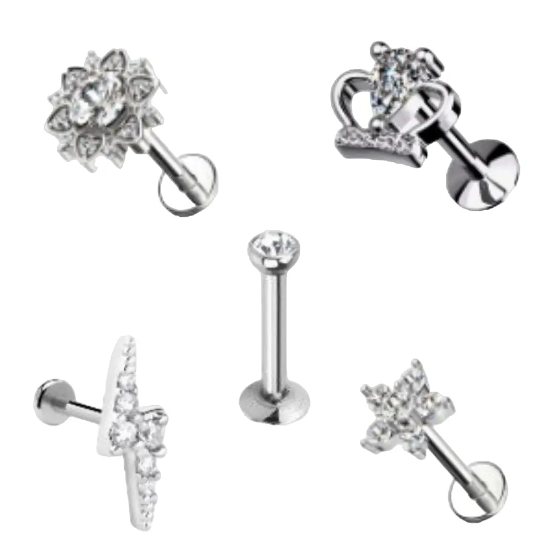 VARIOUS DESIGNS - Barbell Cartilage / Tragus Piercing / Helix & Flat back Lip Piercing | 316L Surgical Steel - Clear Crystal | 16 Gauge (1.2mm) or 20 Gauge (0.8mm) Thickness, 6 / 8mm bar length, 3/4/6mm ball diameter.