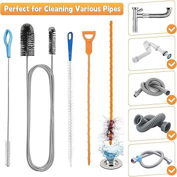 Drain Unblocker Cleaner Brush Tool - 4PCS Shower Drain Unblocker, Drain Gunk Remover Kitchen Sink Unblocker Tool, Plug Hole Unblocker Bathroom Hair Unblocker for Shower 5