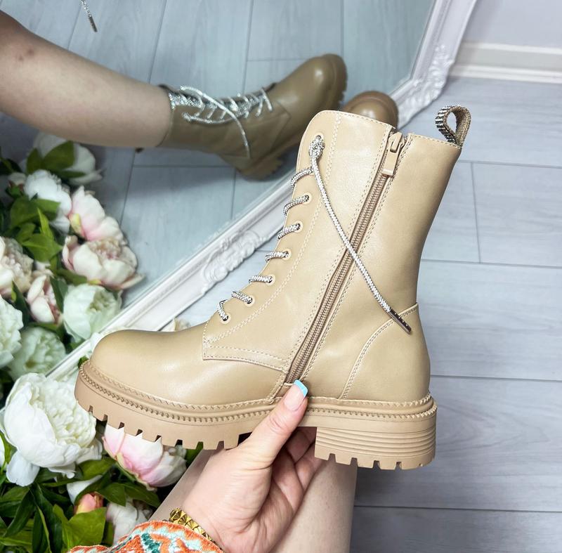 Womens Ladies Diamante Lace Up Ankle Boots Low Block Heel Zipped Winter Boots Shoes Size 7